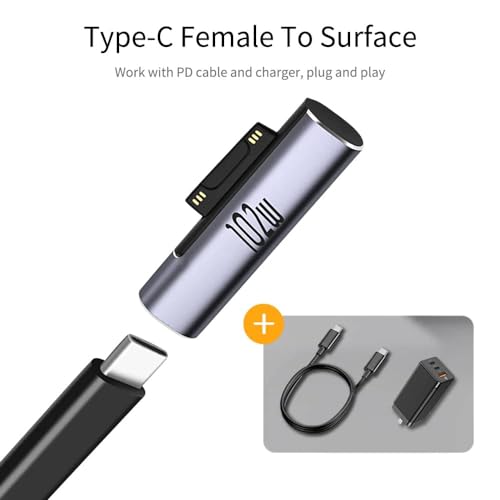 Image of Tobo 102W PD USB C to DC Adapter 15V 6.33A, Type USB C to Surface Adapter made for Microsoft Surface Book 2 1, Surface Laptop 3 2 1, Surface Pro X Pro 7 Pro 6 Pro 5 Pro 4 Pro 3 and Surface GoTD-1109TC