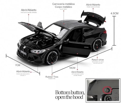 Image of 1:32 Diecast Model Alloy B-M-W M4 Metal Pull Back Car with Sound Light, Openable Doors, Toy Vehicles for Kids Gift, car for Kids [Black-Color]