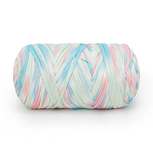 Image of 400g T Shirt Yarn, Tshirt Crochet Yarn for Crocheting Bag /Craft Project /Home Decor, 14.1oz /400g, 120yd /110m Crochet with Polyester Spandex Blend Stretch Fabric(Blue&Pink)
