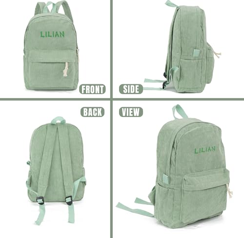 MT WORLD Kids Corduroy Backpack Personalized Toddler Backpacks for Boys - Custom Green Toddler Bookbag with Embroidered Name - Infant Daycare Bag for School Travel - Fit for Folder3