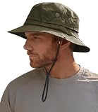 Hat Hut Sonnenhut für Herren, Wasserdichter Fischerhut, LSF 50+ breite Krempe, Regenhut, Outdoor Bucket Hat, Wandern, Allwetter (DE/NL/SE/PL, Alphanumerisch, Einheitsgröße, Olivgrün)