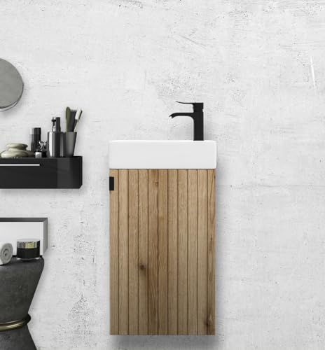 badselekt Design Gästebad Set Style Badezimmermöbel Set Eiche mit Stukturfront Set mit Unterschrank & Waschbecken ideal für kleine und schmale Toiletten mit Waschplatz