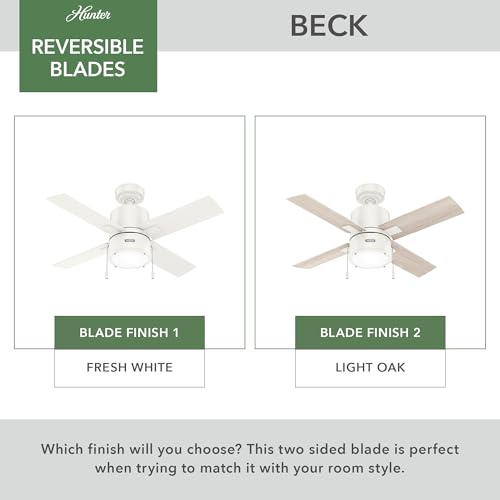 Image of Hunter Beck, Indoor, Ceiling Fan, with LED Light, 42 inch, Fresh White
