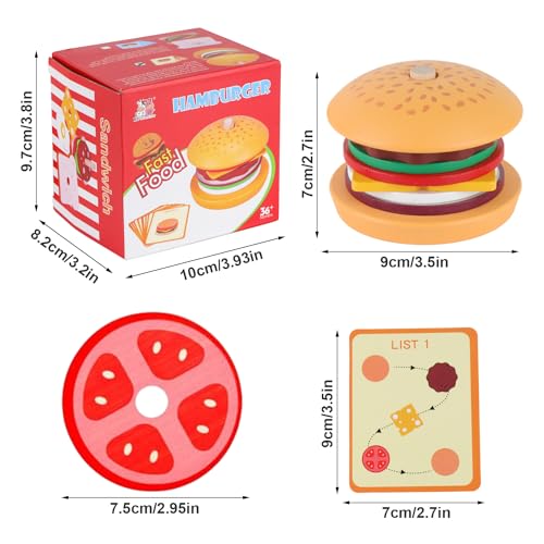ZDNT Montessori Hamburger-Stapelspielzeug,Holz Burger Toy,Holz Hamburger,Kinder Stapelspielzeug,Hölzerne Stack Burger,Kinderküche Zubehör Holz Burger,Geschenk für Jungen Mädchen 1 2 3 + Jahre