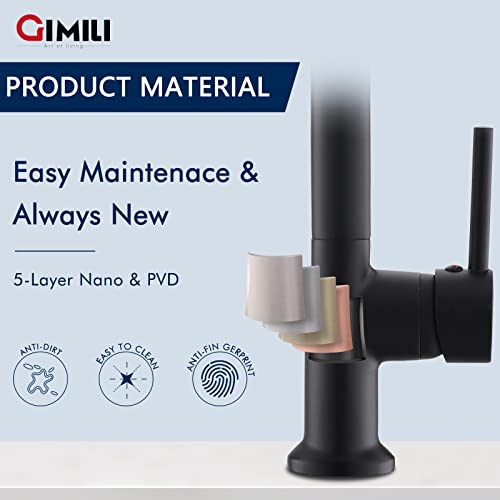 Gimili Modern Kitchen Faucet With Pull Down Sprayer Commercial Single Handle Lever Spring Kitchen Sink Faucet Matte Black #TOP3
