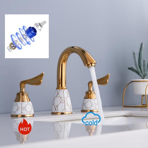 Mitigeur de lavabo 3 trous en laiton doré double commande - 3