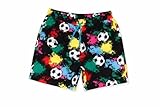 GladRags Boys Football Swim Shorts – Black Football Print Swimming Trunks with Drawstring Waist, Kids Swimwear Age 5–6 Years