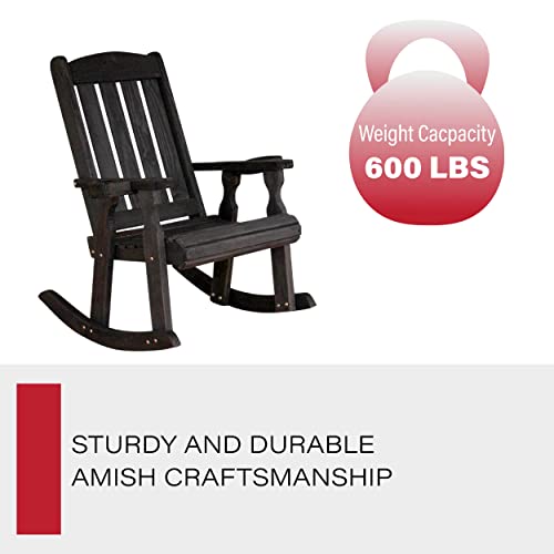 Amish Heavy Duty 600 Lb Mission Pressure Treated Rocking Chair With Cupholders (Semi-Solid Black Stain) #TOP3