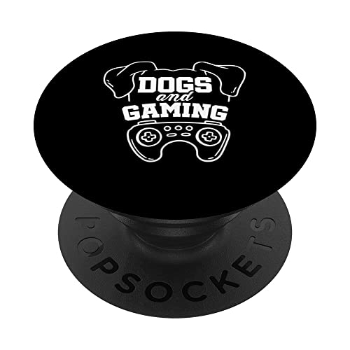 Dogs And Gaming Gamer Video Game Player Games Nerd Geek PopSockets Swappable PopGrip, Black