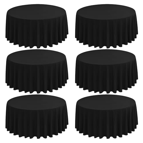 FXKS Lot de 6 Noir Nappes Rondes en Polyester – 177 cm de Diamètre – Résistantes aux Taches...