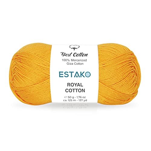 Image of Estako Royal Cotton, 100% Mercerized Giza Cotton Yarn, Soft, Super Fino 1 for Crochet and Knitting 1.76 Oz (50g) / 137 Yrds (125m) (5064 - Dark Yellow)