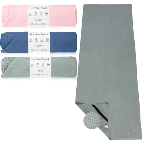 Hahafelt 3 Pack Hot Yoga Mat Towel Non Slip, Morandi Pink Blue Green