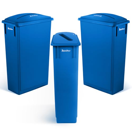 Image of PLASTIC PRINCE 23 Gallon Slim Trash Can with Paper Recycling Lid, Commercial Blue Rectangular Garbage Can, Waste Bin for Home Kitchen Cabinet 3 Pack