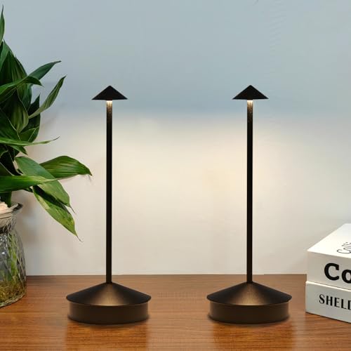 2 Pack Aluminum Cordless Table Lamp, 6000mAh Rechargeable Table Lamps, Portable Touch LED Lamp...