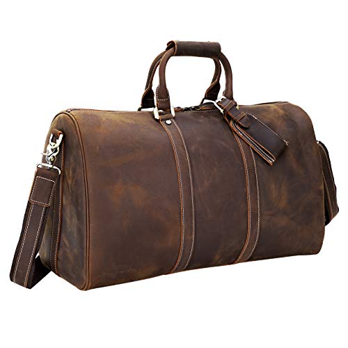 Polare Men's 20'' Retro Real Leather Weekender Duffel Overnight Bag Carry On Luggage