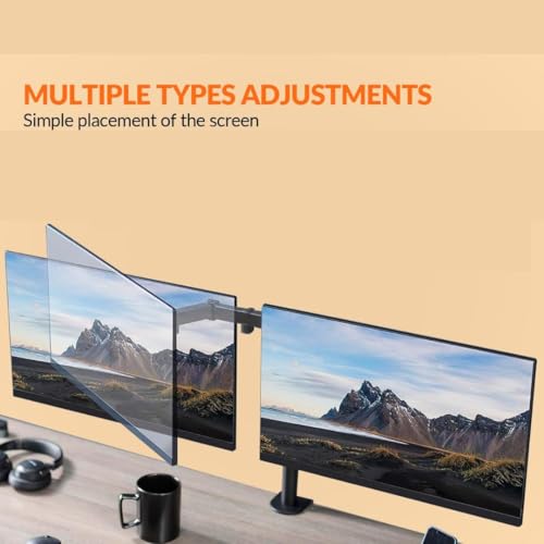 Image of Tukzer Heavy Duty Dual LCD Monitor Desk Mount Stand with C-Clamp for 13 to 27-Inch Screen| Height Adjustable Arm Mount, Swivel & Tilt Support, Articulating Stand with Universal Vesa Plates (Black)