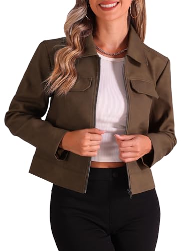 Allegra K Faux Leather Jackets for Women's Zip Up Vintage Distressed 2024 Fall Short PU Moto Biker Jacket