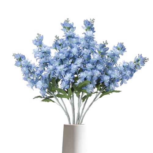 DuHouse 5PCS Delphinium Artificial Flowers Blue Snapdragon Larkspur Silk Flowers for Centerpiece Party Home Kitchen Table Wedding Decor(Blue)