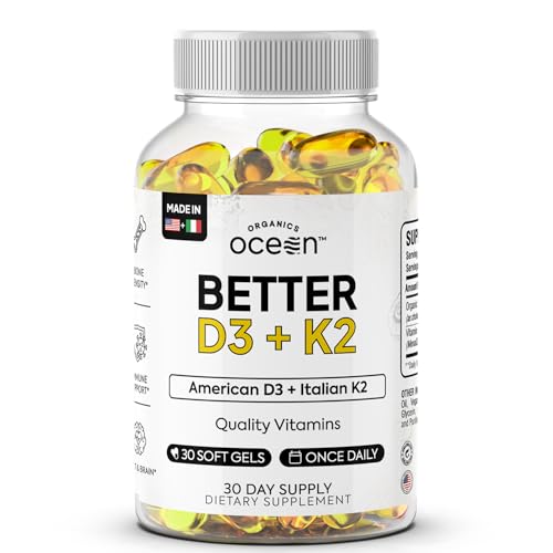 Image of Organics Ocean Better D3 + K2-100% Organic VIT D3 and K2 Supplements with Maximum Bioavailability - Supports Bone Density, Calcium Balance, Immunity & Mood - 1-Pack, 30-Day Supply