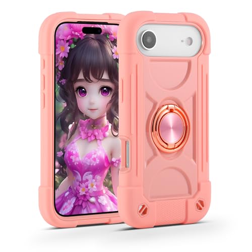 Image of MARKILL Compatible with iPhone with Built-in 360Rotating Ring Stand, Military Grade Drop Protection Full Body Rugged Heavy Duty Case Durable Cover (Pink, iPhone Air)