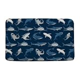 GCTNBJL Shark Bath Mat Navy Blue Ocean Animal Shark Open The Mouth Danger Humor Fish Sea Marine NauticalBathroom Kitchen Memory Foam Rug,17.8x29.5 Inch