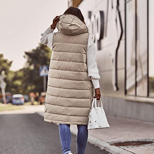 Long Puffer Vest Women Quilted Hooded Sleeveless Down Vest Outerwear Padded Jacket Fall Winter Coat with Pockets4
