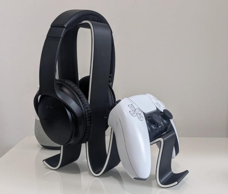 Headphone Stand with Controller Holder, 230x220mm, Black | 2-in-1 Organiser, Curved Design, Headphone and Controller stand , 22x23cm Dimensions, Gaming Accessory-image-7