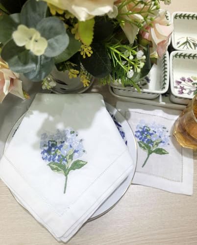 Set de 6 servilletas bordadas azul hortensia miniatura 5