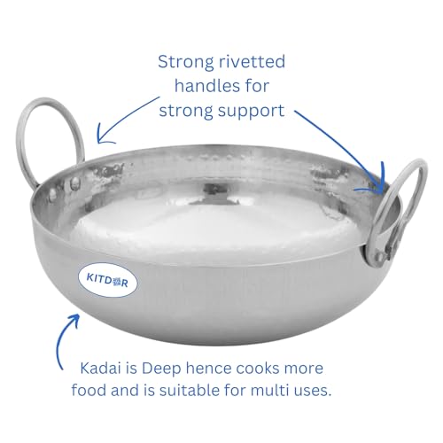 Image of Stainless Steel Hammered Kadhai with Sturdy Handle, Heavy Bottom for Even Heat, Ideal for Deep Frying & Daily Cooking, Rust-Resistant & Durable (0.5L, Handle)