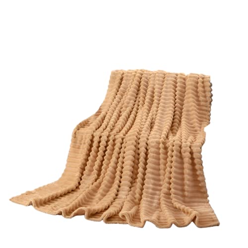 Tshuab Brushed Fleece Blanket, Perfect Sofa& Bed Throws, Super Soft& Cozy Hand feel, Perfect to Warm Up for All Family Members (Include Kids& Pets) While Watching TV (Color Khaki, 110CM X 180CM)