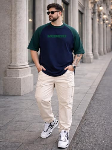 Image of Veirdo Men's 100% Pure Cotton Half Sleeve Plus Size Printed T-Shirt with Raglan Sleeve Stylish Comfortable & Durable Tees (Sizes: 2XL to 5XL)