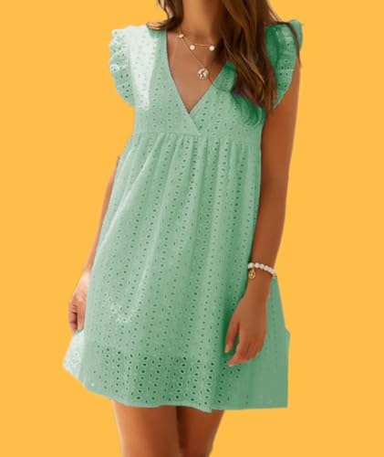 Image of California Romper Dress with Shorts and Pocket Solid Color California Lace Dress Romper Summer V-Neck Short Skirt