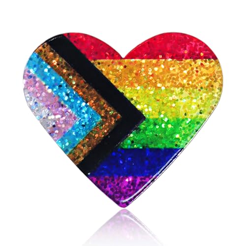Mintolex LGBTQ+ Pride Pins - Acrylic Rainbow Heart Ally Flag Lapel Pin Brooch Badge LGBTQ Accessories for Jackets Backpacks Hat, Progress Pride