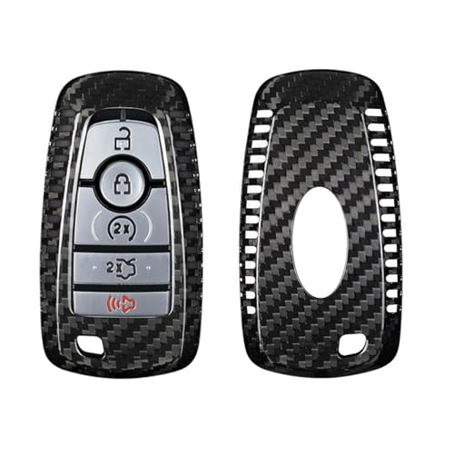 Coque de clé Ford Mustang en carbone véritable M.JVisun - Étui rigide anti-choc 5 boutons