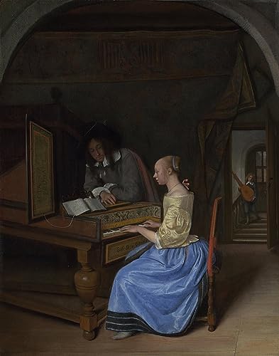 Toile moderne Jan Havickszoon Steen : affiche et gravure jeune femme clavecin