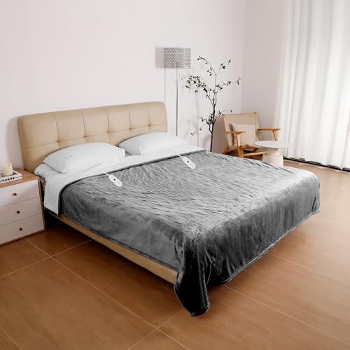 ESTINGO Electric Blanket Queen Size, Queen Heated Blanket Dual Control with 5 Heating Levels & 10 Hours Auto Off, Machine Washable Plush Heating Blanket 84" x 90", Cool Gray by ESTINGO - Image 7