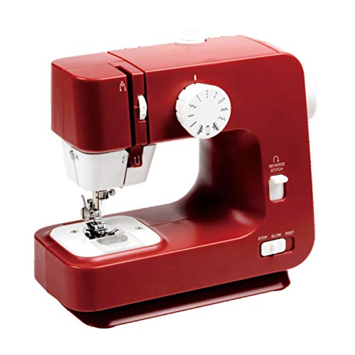 Máquina de coser con pedal eléctrica y compacta en color rojo