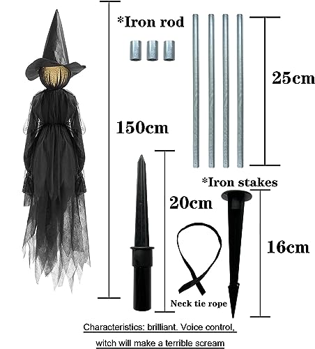 Halloween Light-Up Witches Halloween Yard Decorations with LED Lights，Voice Control Witch Glowing Head Waterproof Life Size for Outside Home Party Decor-3pcs by NIGHT-GRING - Image 3