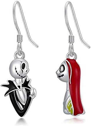 Shusukue Nightmare Earrings Jack and Sally Earrings Sterling Silver Halloween Christmas Valentine's Day Earrings Jewelry Gifts for Women Girls