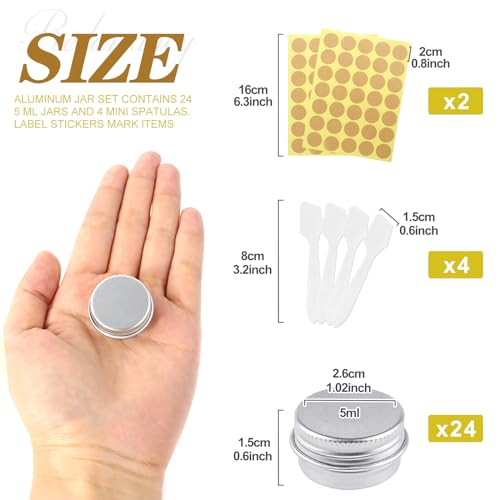 Redamancy 24 pcs Aluminium Empty Containers, 5ml Aluminium Tins Jars, Lip Balm Tins with Screw Lids, Round Travel Cream Jars with Labels and Mini Spatula, for Lip Balm, Lotion, Cream, Mini Candles - Image 3