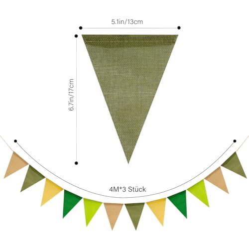 Fanion Jute Vert Sauge G2PLUS : Guirlande Enfant de 2.6m - 3