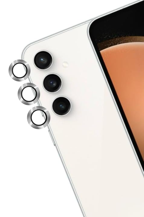 Camera Lens Protector for Samsung Galaxy S23 FE 5G |Edge to Edge Full Coverage 9H Surface Hardness Tempered Glass with Metal Ring Guard Camera Protector| - Set of 1 Pairs (Silver)