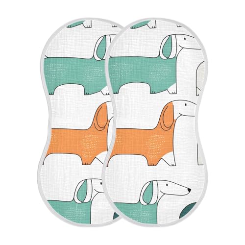 Bolaz Baby Burp Cloths 4 Pack,Cute Green Orange Dog Pattern,Feeding Cloths Face Towel Super Absorbent Soft Cotton Burping Rags Feeding Bibs2