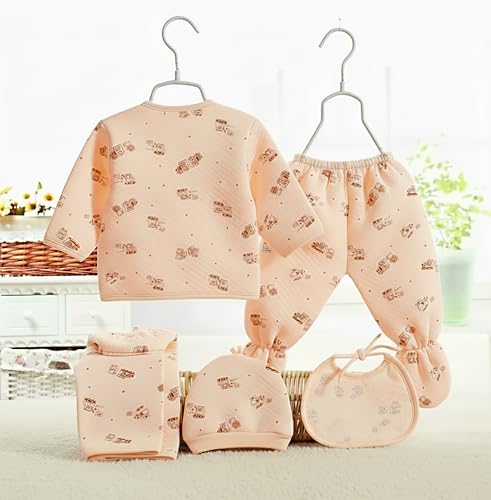 Image of Presents New Born Baby Summer Wear Printed Baby Clothes 5Pcs Sets 100% Cotton Boys Girls Unisex Baby Cotton /Summer or Flannel Suit Infant Clothes First Gift for New Born (0-6 Months)