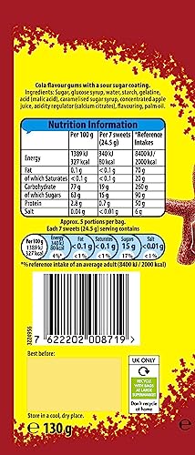 Sour Patch Kids Cola Flavour, Tangy Cola Sour Then Sweet Candies, 130 g (Pack of 1)