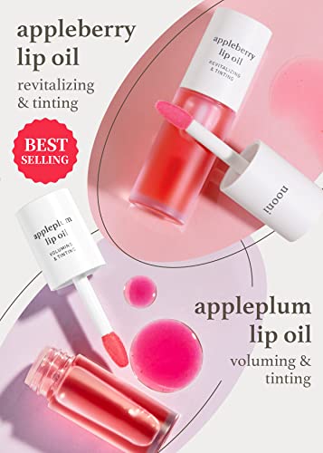 Image of NOONI Vegan Appleseed Lip Oil Set - Appleberry & Appleplum | Long-Lasting, Moisturizing, Plumping, Revitalizing for Dry Lips, Waterproof, No Peel Off, Korean Tint, 0.12 FL Oz x 2ea