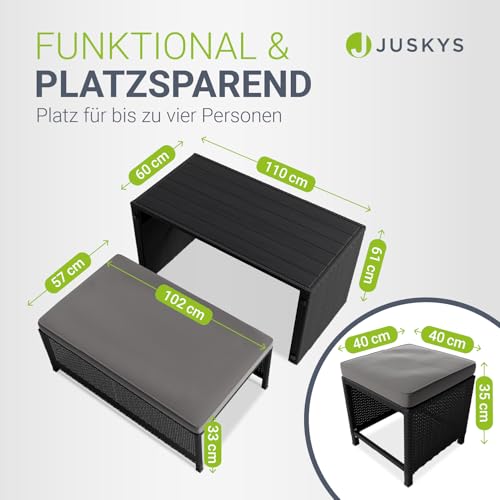 Juskys 2in1 Polyrattan Relax Gartenmöbel Set Jamaika - Tisch, Gartenlounge Sofa - Balkonmöbel Sitzgruppe für Balkon, Garten - Outdoor Lounge schwarz/grau