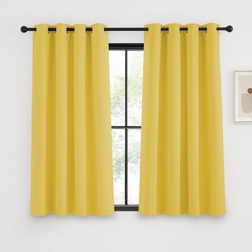 KGORGE Cortinas Dormitorio Cortas Blackout 2 Piezas, Cortinas Opacas Termicas Aislantes para Cocina/Comedor con Ojales,140x145cm(AnxAl),Amarillo Mostaza