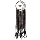 Generic 月と星の手織り壁飾り – ハンドメイド風チャイム 家庭用インテリアオーナメント (ダークブラウン)