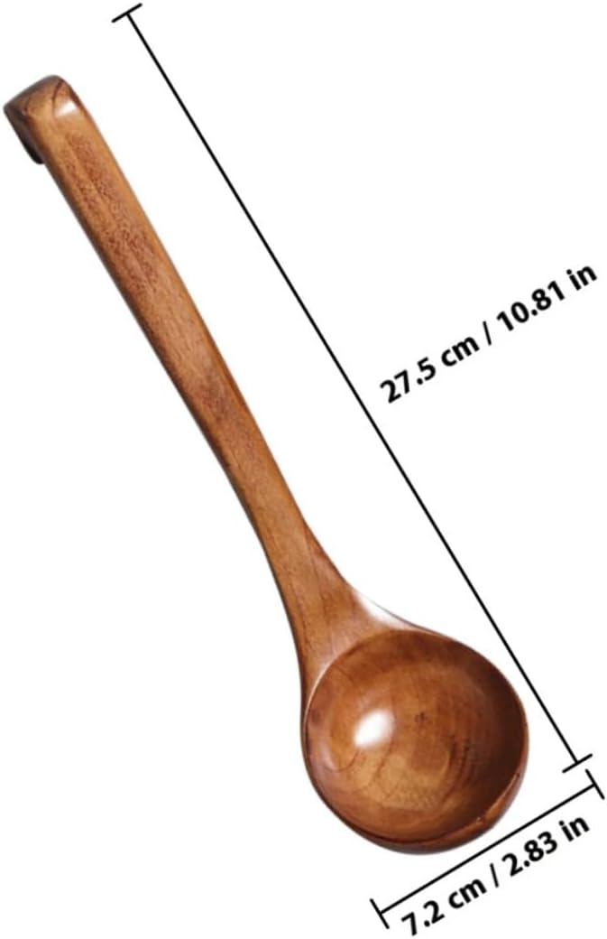 Large Wooden Soup Ladle Spoon, Long Handle Japanese Ramen Bowl Cooking Spoon, Dark Wood Asian Serving Utensil for Home Kitchen and Hot Pot